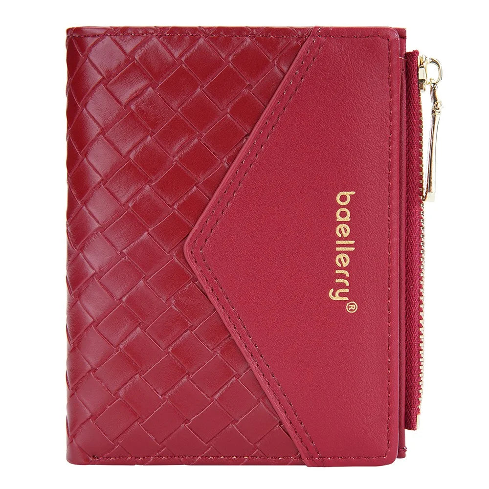 BAELLERRY NR095 Splicing Weave Design Wallet PU Leather Card Holder Small Change Coin Storage Bag - Red - 2