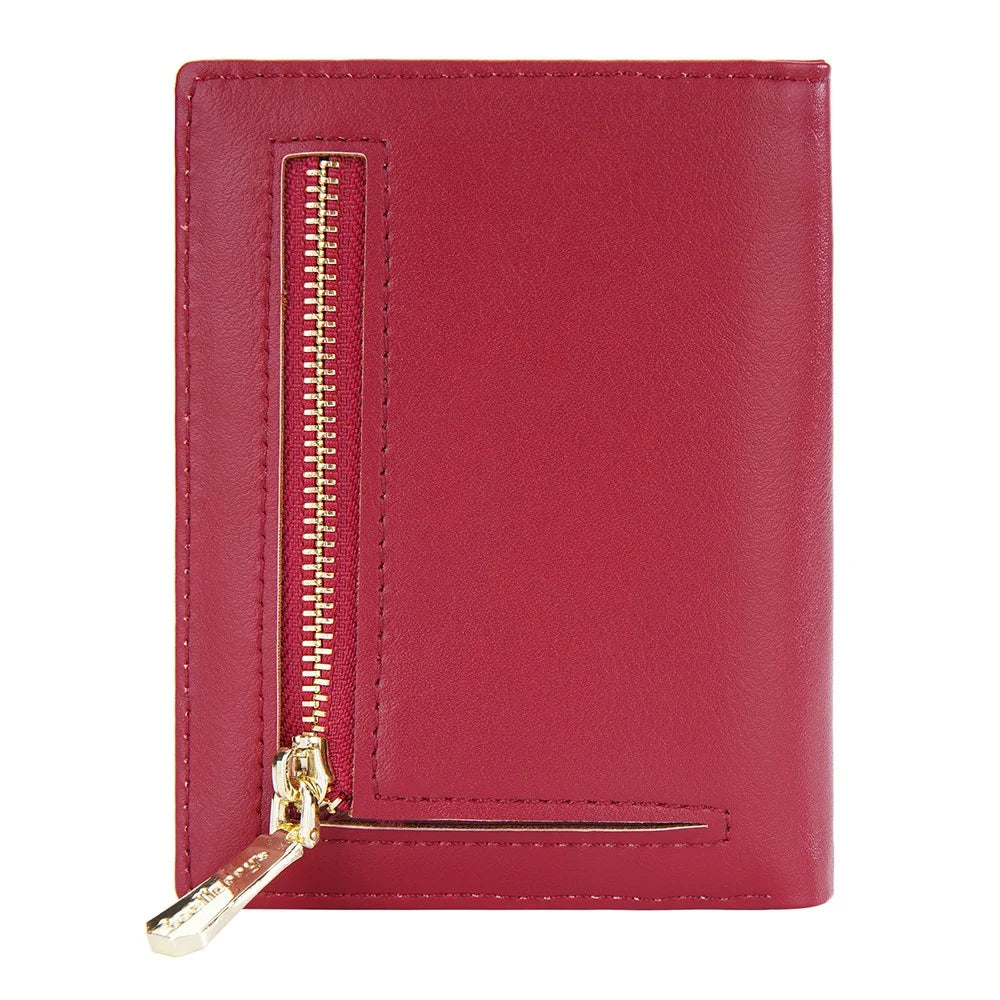 BAELLERRY NR097 Folding Zipper Short Wallet PU Leather Small Coin Purses Multiple Card Holder - Red - 3