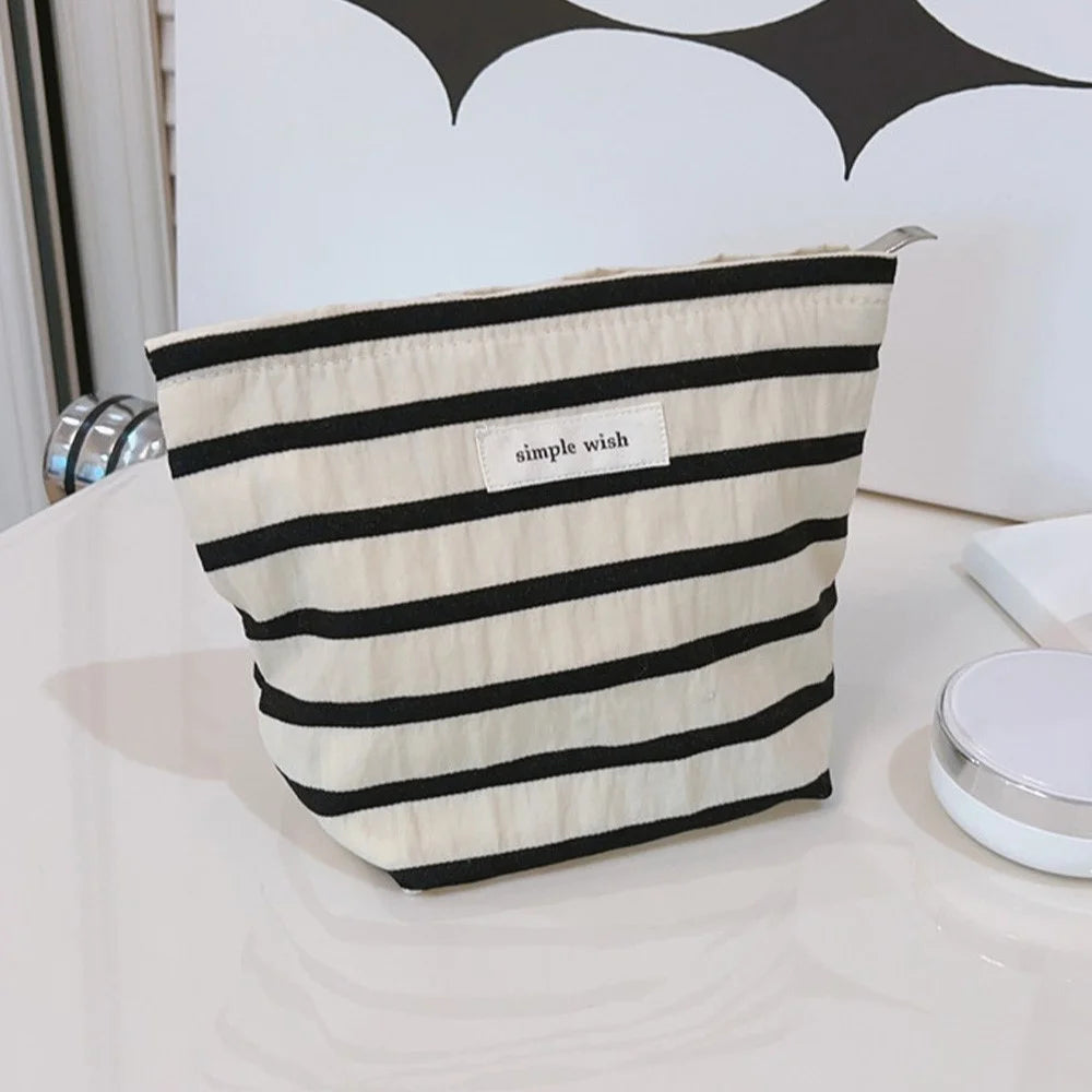 Makeup Bag Purse Zipper Cosmetic Pouch Large Travel Canvas Organizer Bag, Size: S - Black Stripe - 1