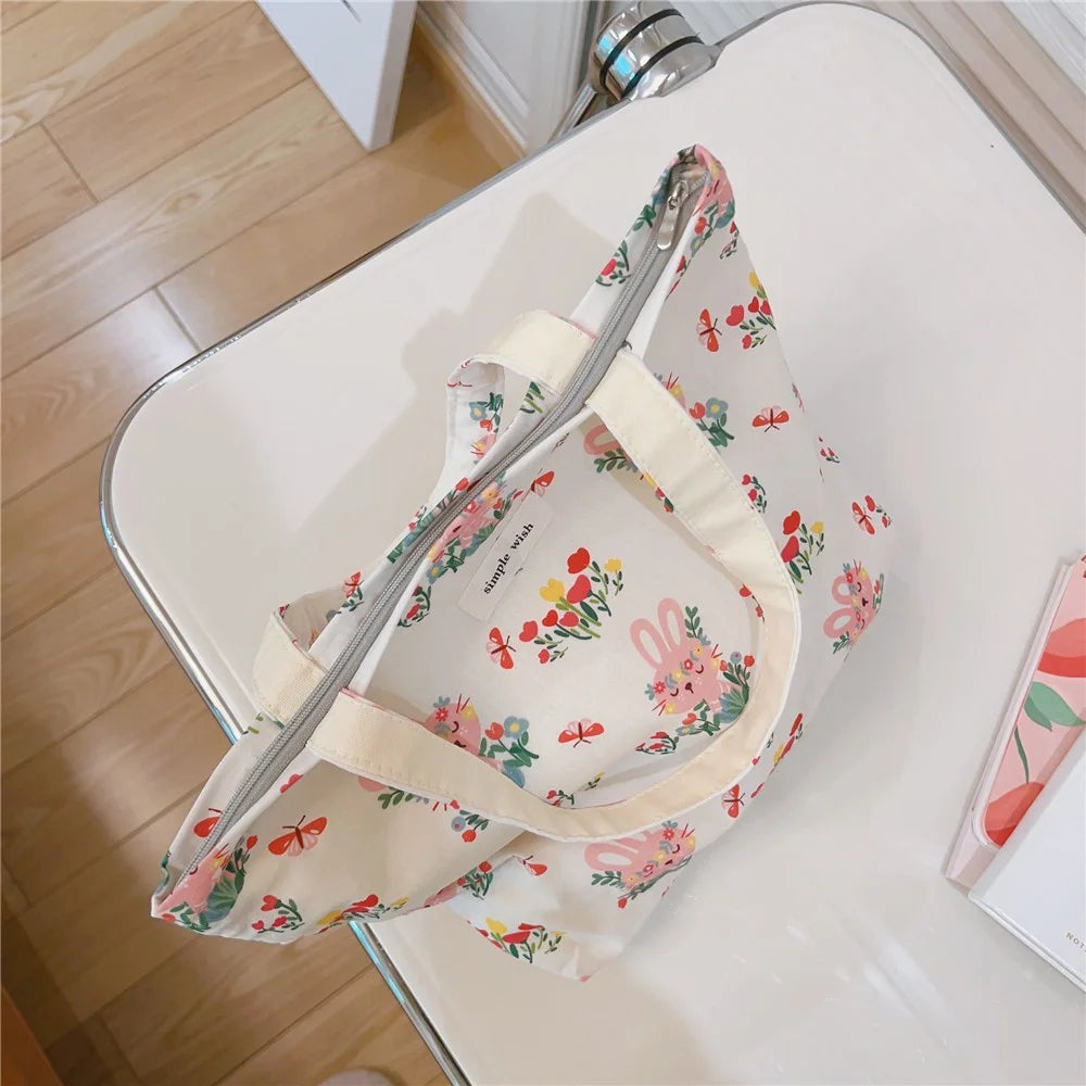 Cute Rabbit Printed Cotton Cloth Handbag Women Stylish Casual Tote Bag - Purple Rabbit - 5