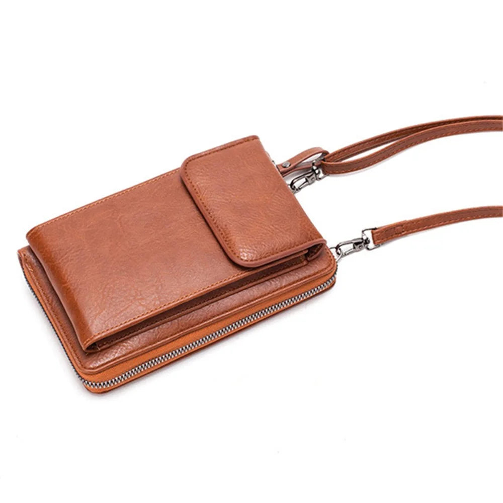 Stylish PU Leather Women Phone Bag Zipper Coin Purse Crossbody Bag - Brown - 5