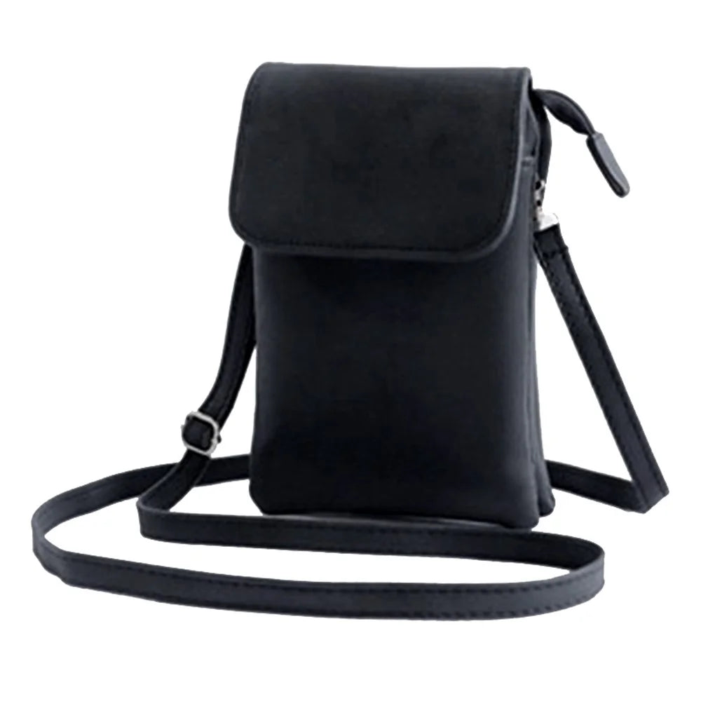 Retro PU Leather Crossbody Bag Small Shoulder Bag Phone Storage Pouch Travel Bag - Black / Matte - 1