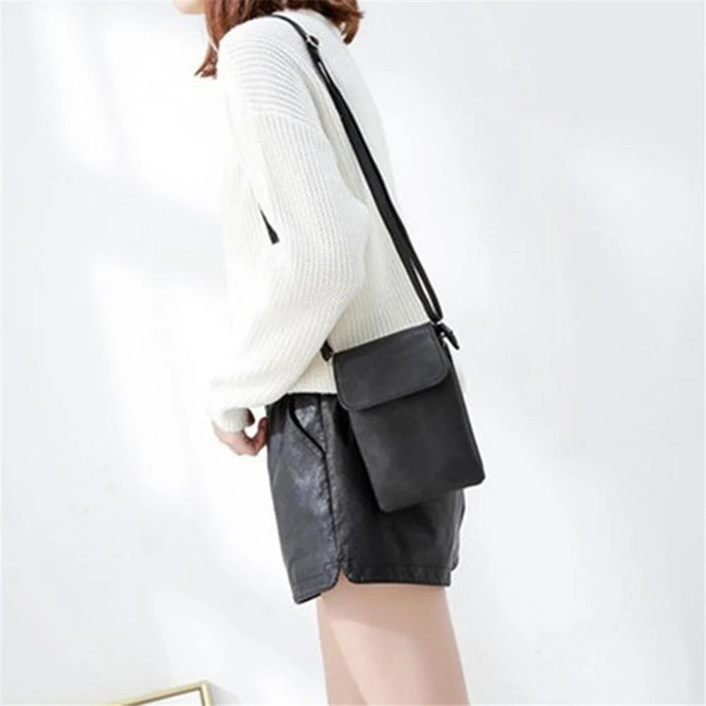 Retro PU Leather Crossbody Bag Small Shoulder Bag Phone Storage Pouch Travel Bag - Black / Matte - 2