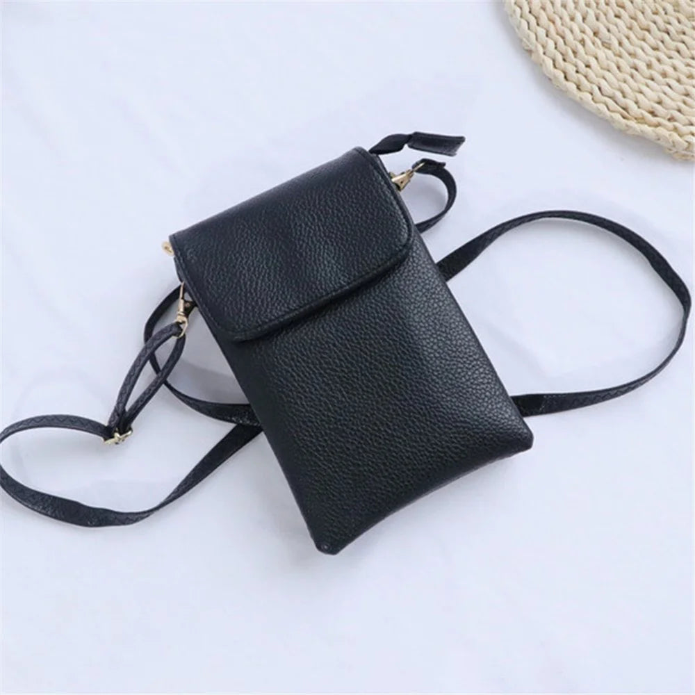 Retro PU Leather Crossbody Bag Small Shoulder Bag Phone Storage Pouch Travel Bag - Black / Matte - 4