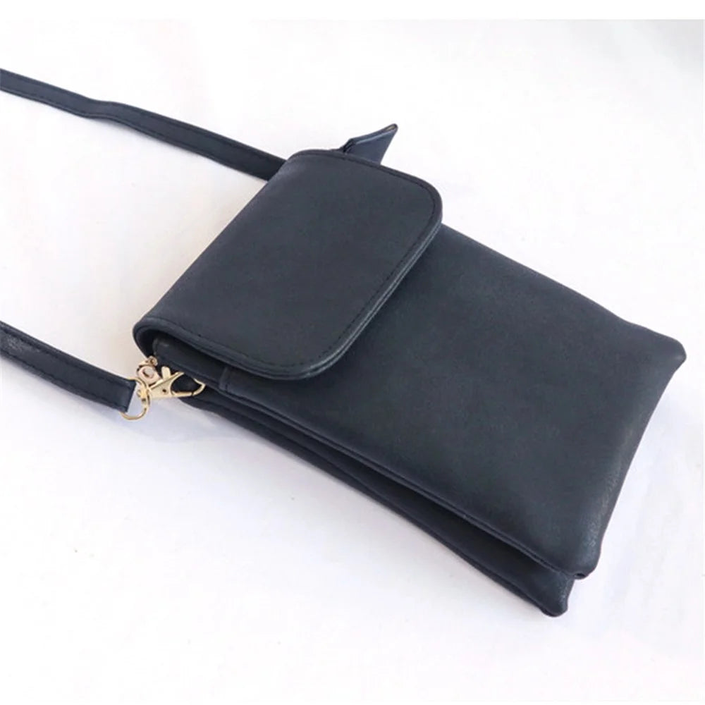 Retro PU Leather Crossbody Bag Small Shoulder Bag Phone Storage Pouch Travel Bag - Black / Matte - 5