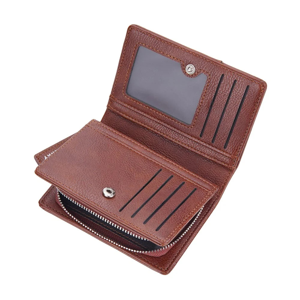 BAELLERRY D3254 PU Leather Retro Men Short Wallet Zipper Pocket Cards Cash Storage Bag Coin Purse - Brown - 5
