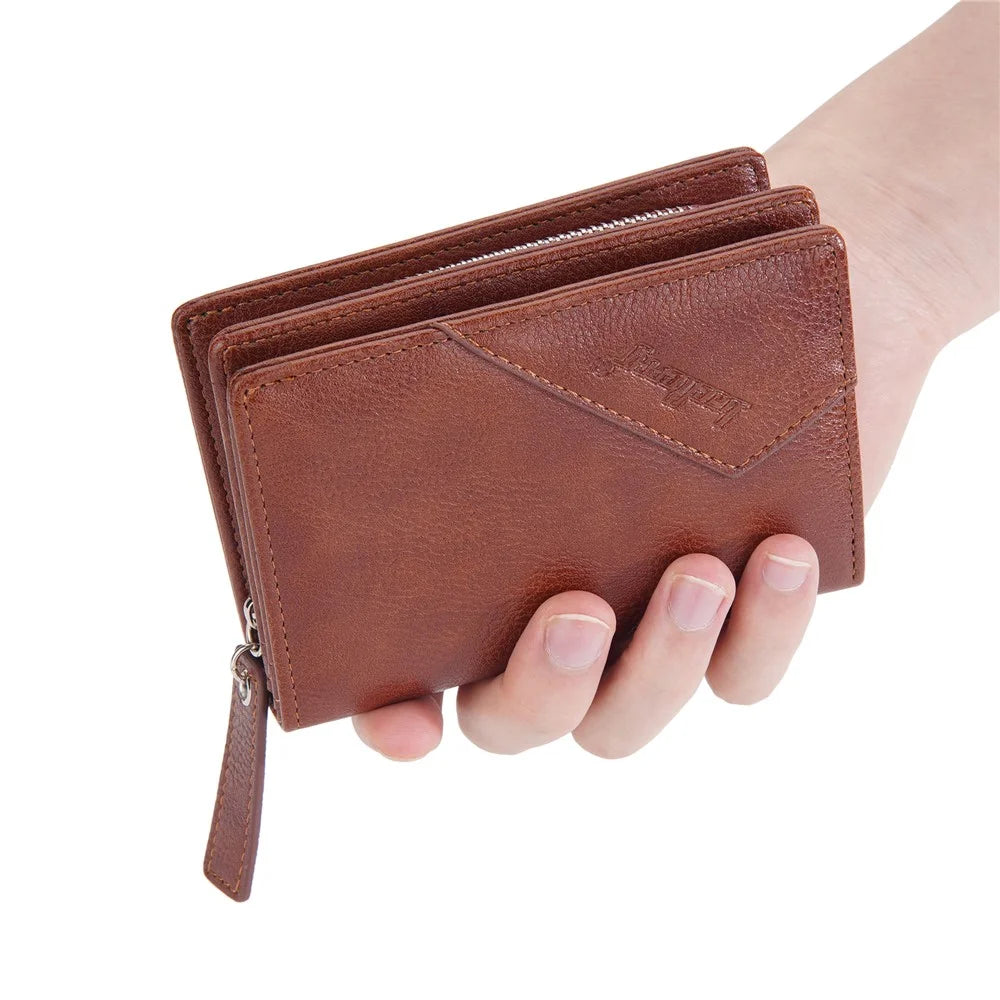BAELLERRY D3254 PU Leather Retro Men Short Wallet Zipper Pocket Cards Cash Storage Bag Coin Purse - Brown - 6