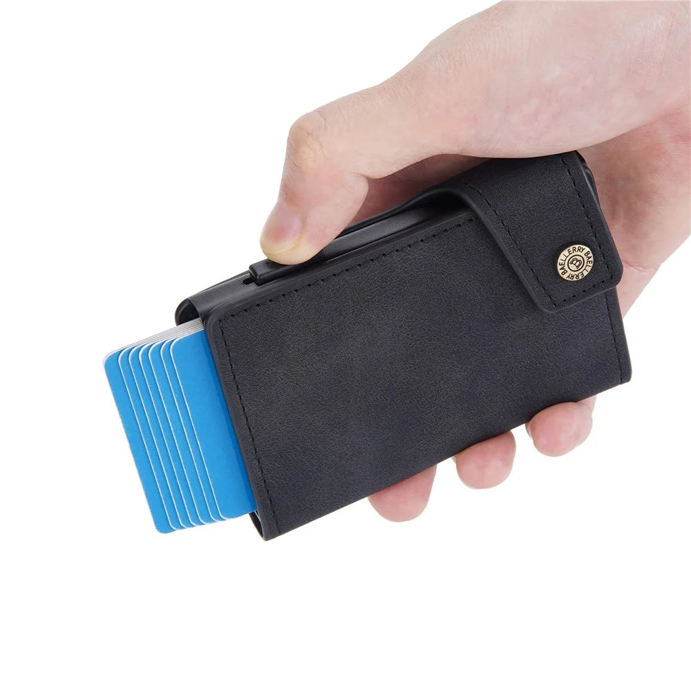 BAELLERRY K9304 Retro Style PU Leather Card Container Magnetic Card Holder Slim Wallet Pouch - Black - 7