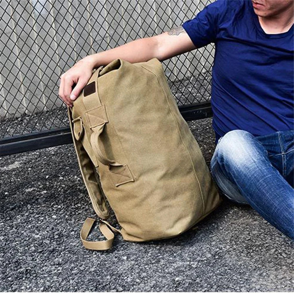 Hiking Camping Rucksack Canvas Travel Backpack Laptop Shoulders Bag, Size: S - Khaki - 2