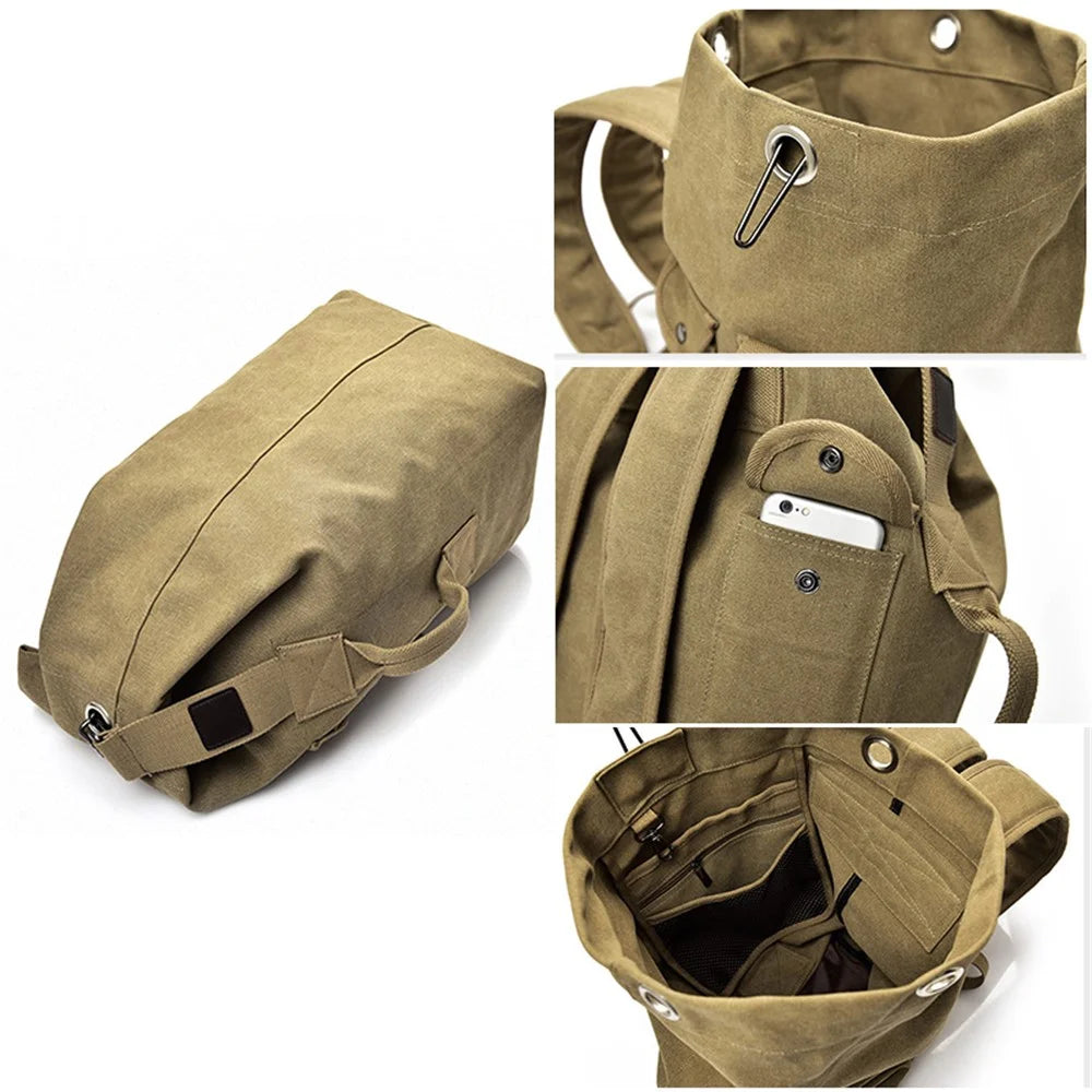 Hiking Camping Rucksack Canvas Travel Backpack Laptop Shoulders Bag, Size: S - Khaki - 5
