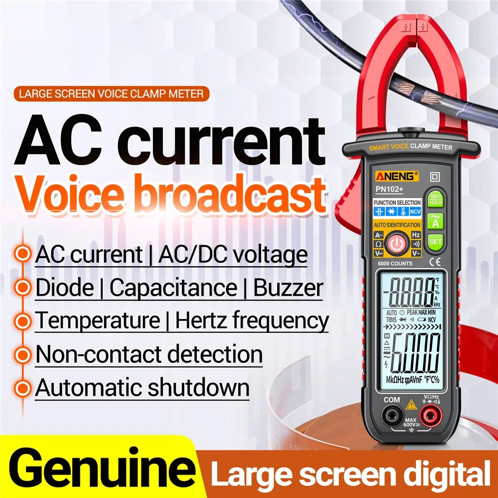 ANENG PN102+ AC Current and AC / DC Voltage Tester Voice Broadcast Reading Digital Clamp Meter with Flashlight - 2