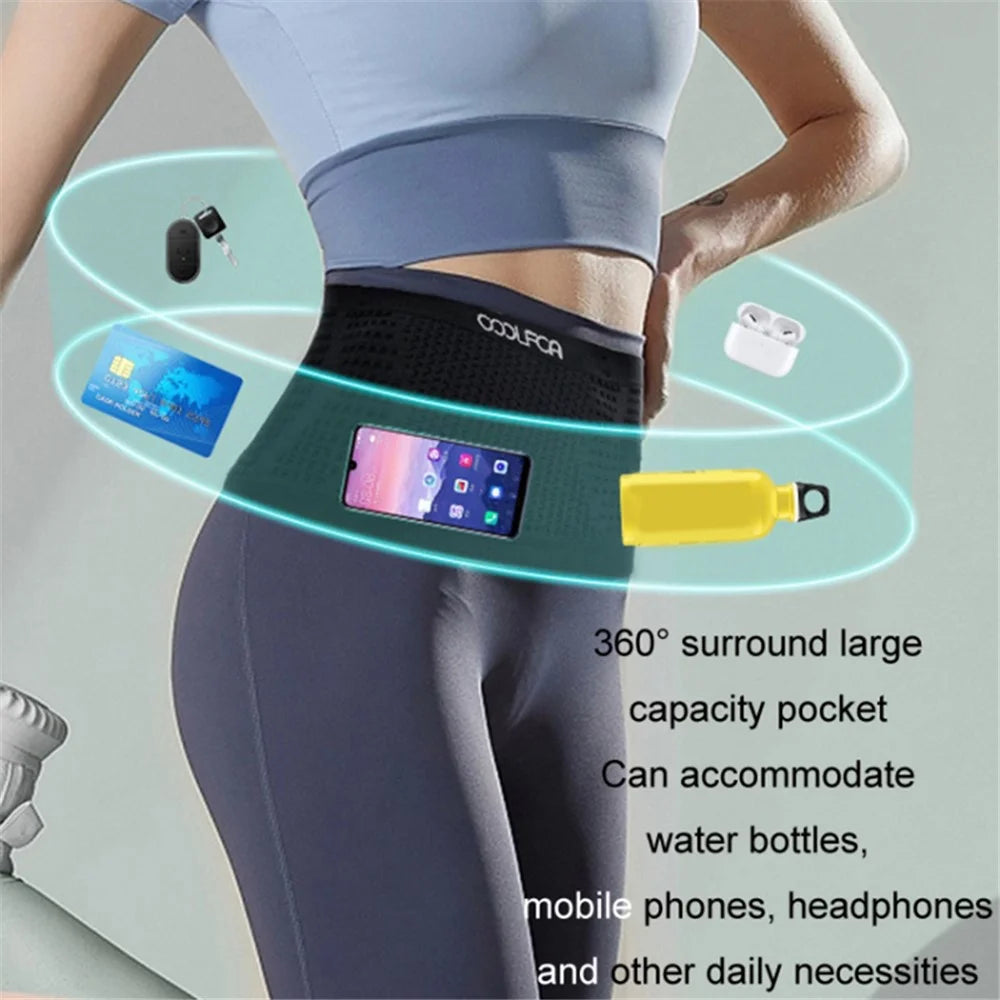 COOLFCA Outdoor Running Anti-Slip Waist Bag Breathable Elastic Phone Pouch, Size: 14x60cm, for 50-90cm Waist - Grey - 7
