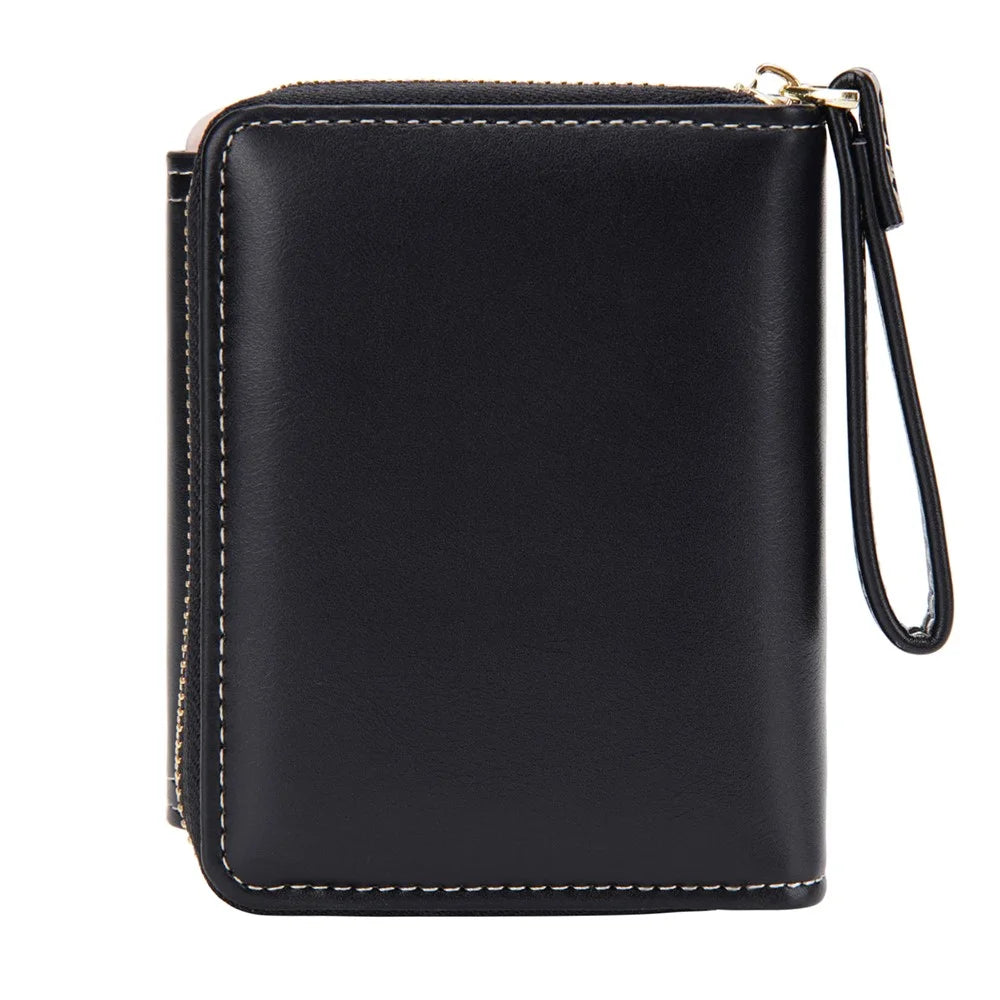 BAELLERRY N1896 PU Leather Short Wallet Houndstooth Pattern Women's Zipper Coin Purse Card Holder - Black - 2