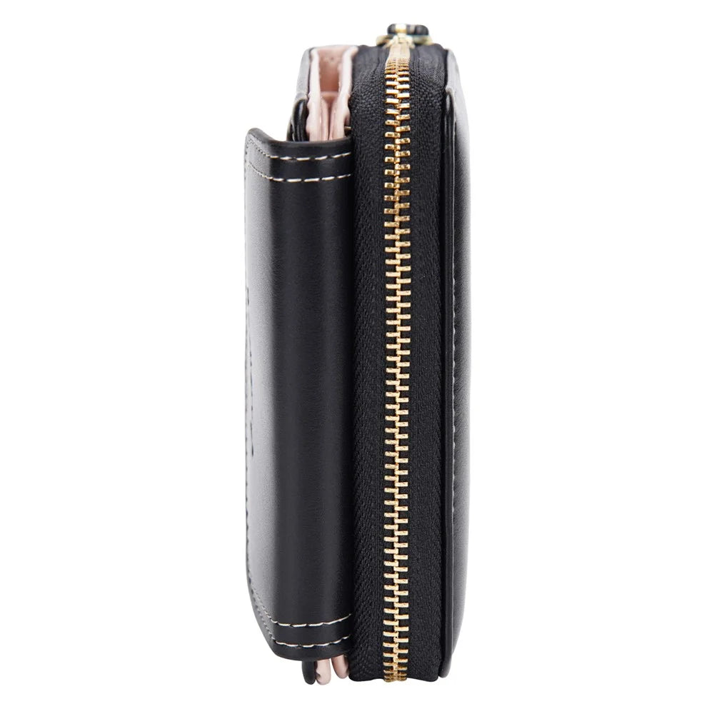 BAELLERRY N1896 PU Leather Short Wallet Houndstooth Pattern Women's Zipper Coin Purse Card Holder - Black - 4
