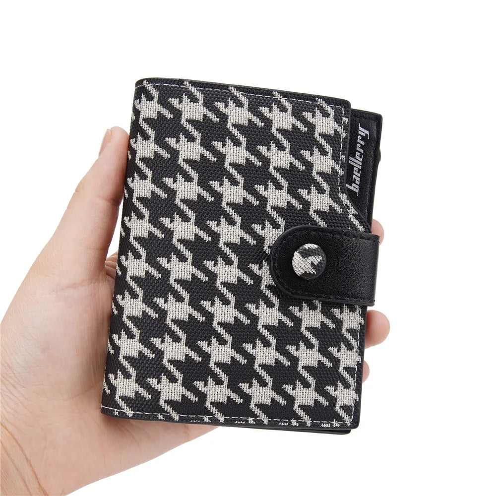 BAELLERRY N5022 Women's Multi-Card Wallet PU Leather Houndstooth Pattern Zipper Coin Purse Money Bag - Black - 7