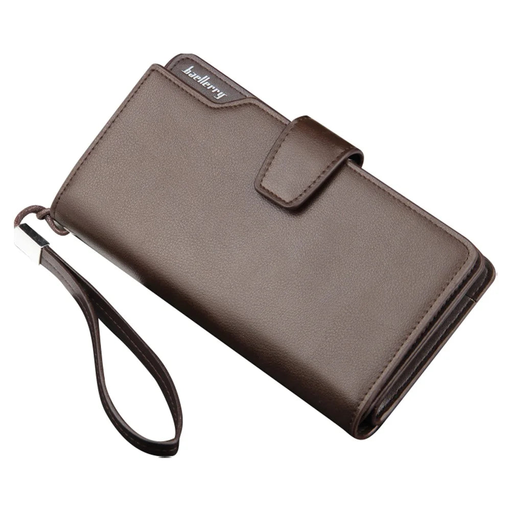 BAELLERRY S1063 Men Long Wallet Cellphone Holder Zipper PU Leather Clutch with Hand Strap - Coffee - 1