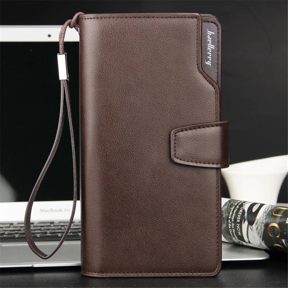 BAELLERRY S1063 Men Long Wallet Cellphone Holder Zipper PU Leather Clutch with Hand Strap - Coffee - 4