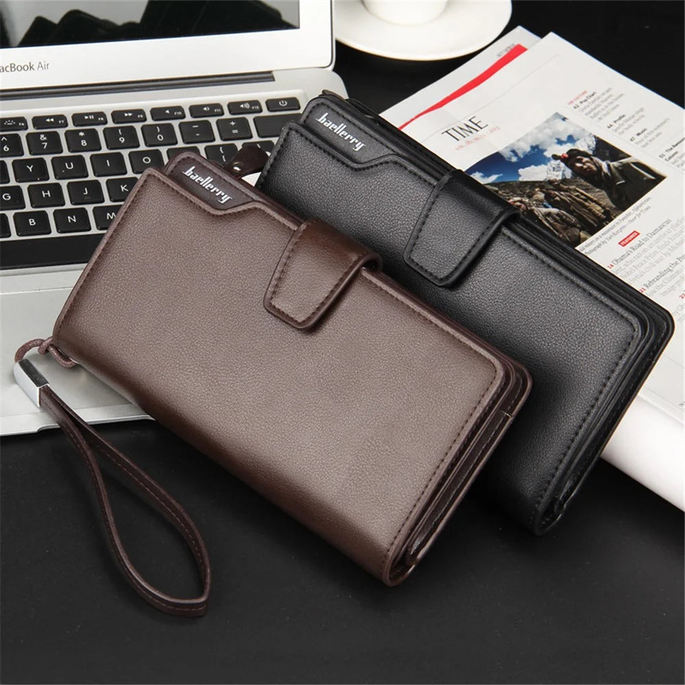 BAELLERRY S1063 Men Long Wallet Cellphone Holder Zipper PU Leather Clutch with Hand Strap - Coffee - 5