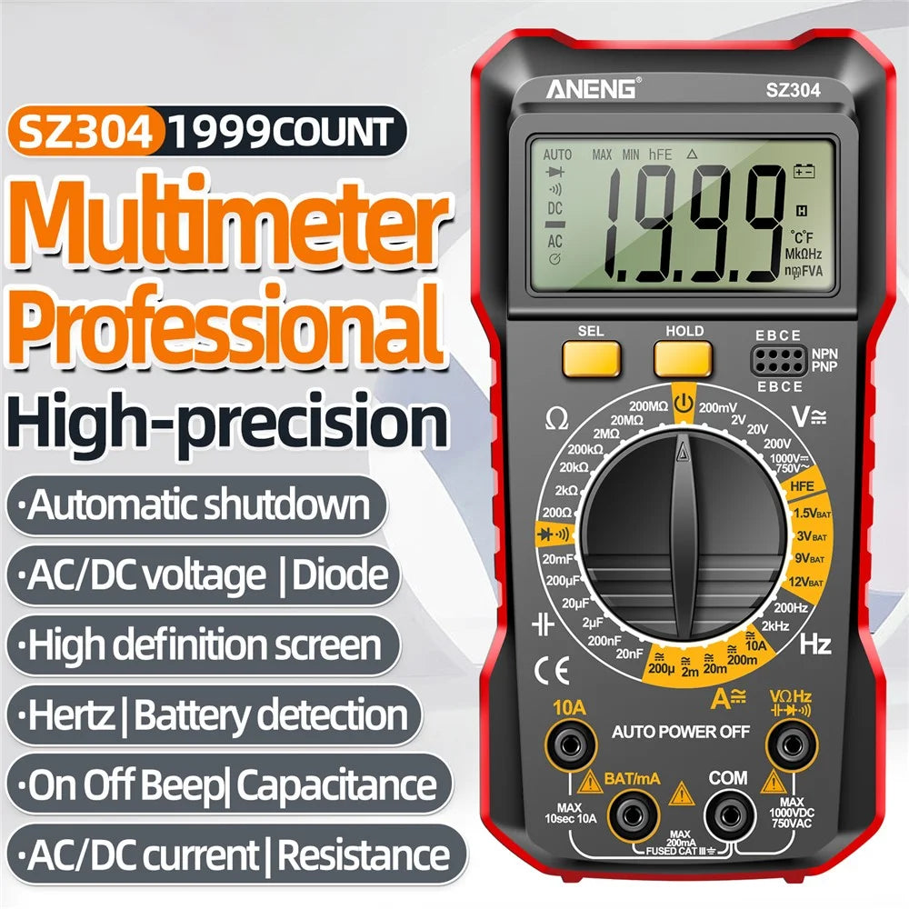 ANENG SZ304 High Precision Digital Display Meter Professional Portable Multimeter with Stand - Red - 2