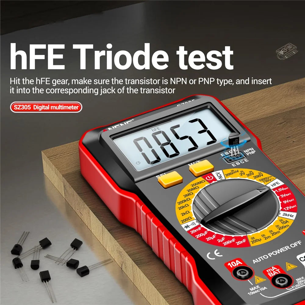 ANENG SZ305 High Accuracy Digital Display Multimeter Universal Portable Backlit Meter with Stand - Red - 6