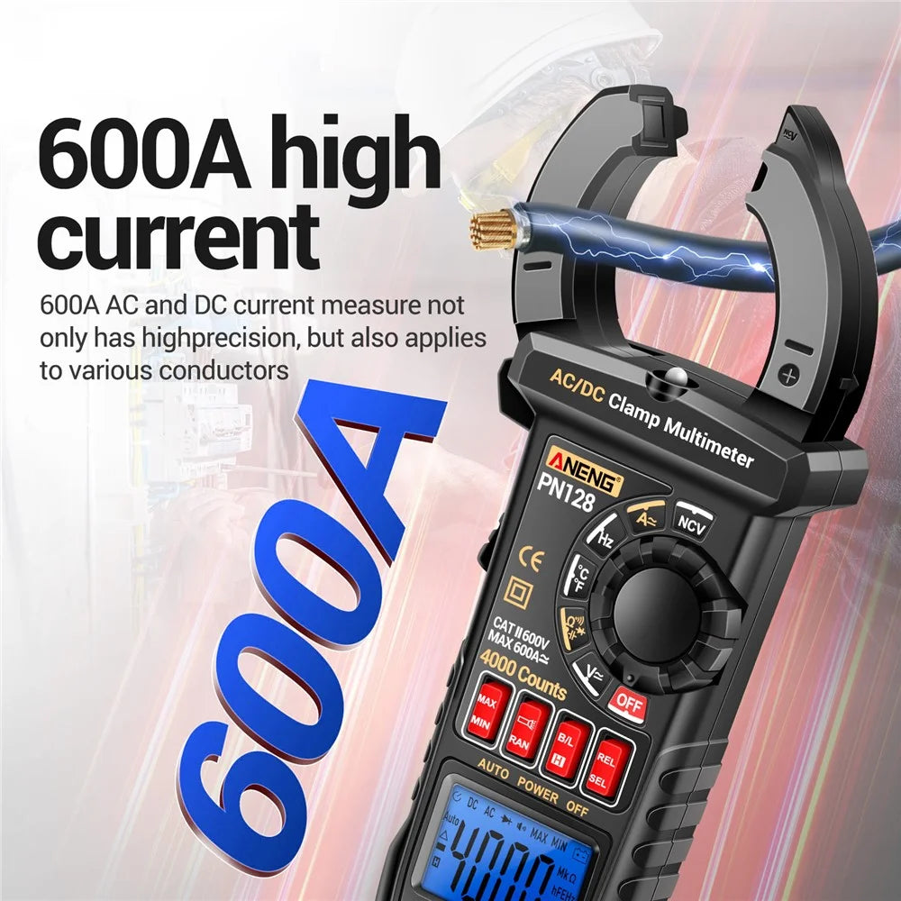 ANENG PN128 AC / DC Clamp Current Multimeter 4000 Count NCV Induction Measure Pliers Tester with Flashlight - Black - 3