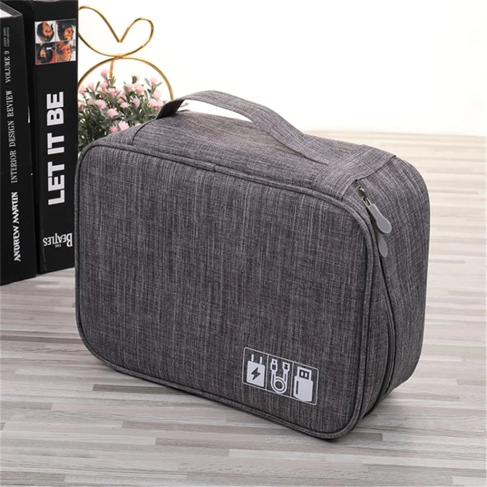 300D Cationic Zipper Bag Water-Resistant Data Cable Digital Accessories Carrying Pouch Power Bank Handbag - Sky Blue - 5