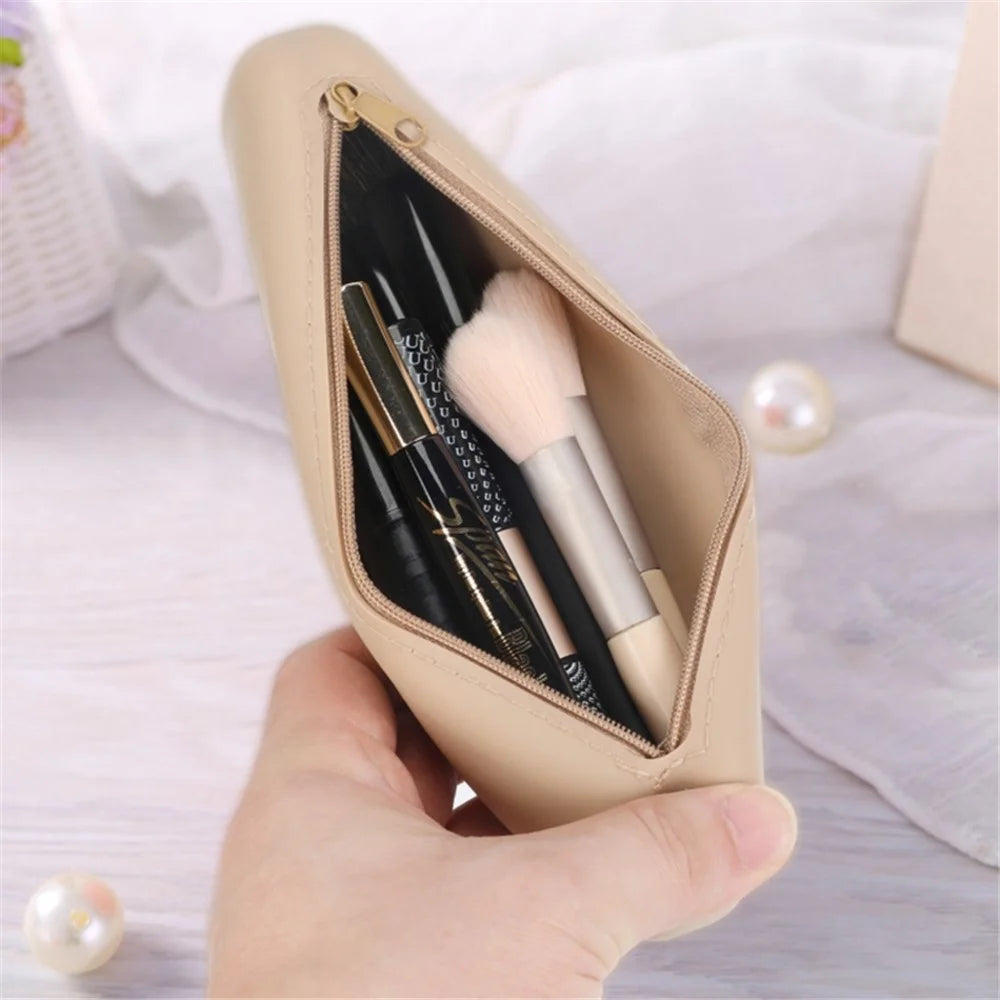 Mirror Design Travel Makeup Brush Holder Portable Silicone Cosmetic Bag (with Lanyard) - Khaki - 6