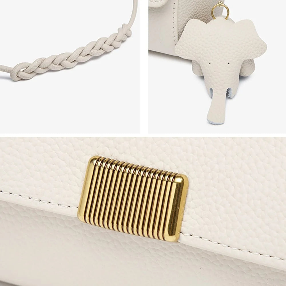 CKZC2245 Casual Crossbody Bag Top Layer Cowhide Leather Flip Cover Women Shoulder Bag Phone Pouch - Beige - 7