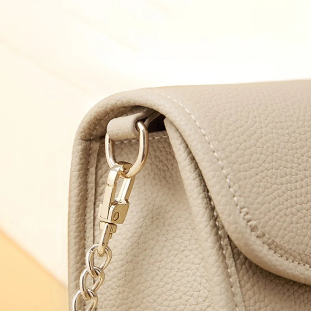 CKZC2232 Top Layer Cowhide Leather Crossbody Bag Women Fashion Phone Bag with Chain Shoulder Strap - Grey - 5