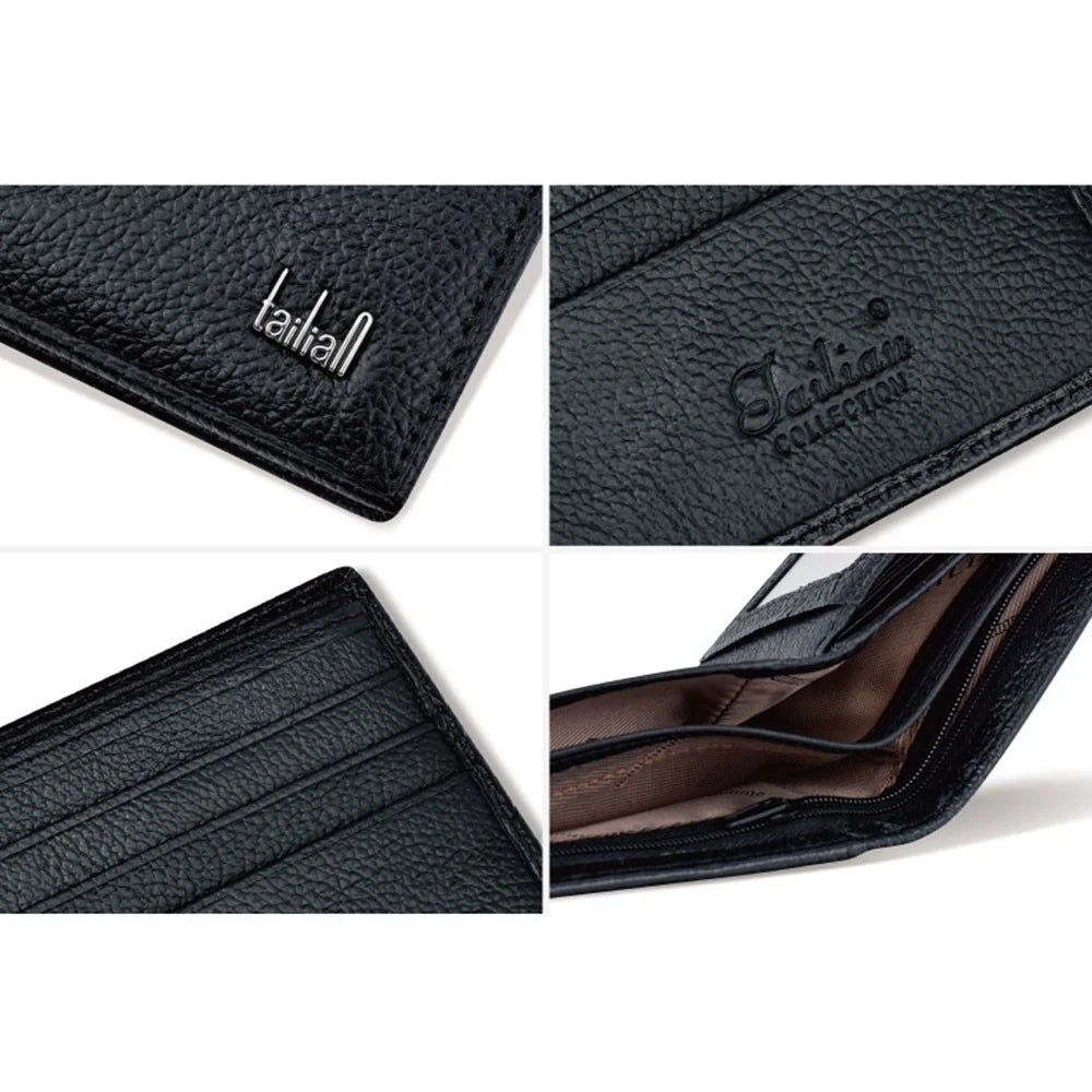 TAILIAN T123-H33-BE Business Men Multiple Card Slots Cowhide Leather Short Wallet - Black - 6