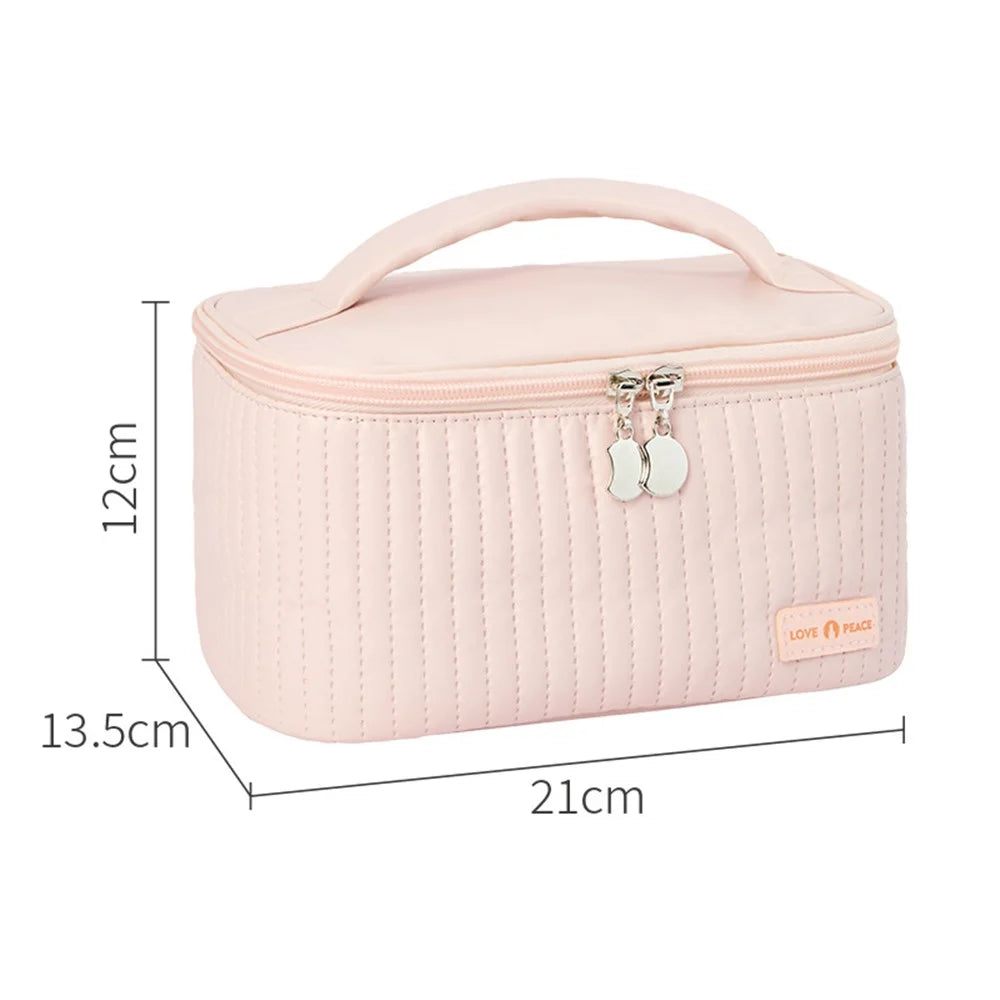 Wide Opening Cosmetic Brush Lotion Liquid Storage Pouch Portable PU Leather Makeup Organization Bag Travel Toiletry Storage Pouch - Pink - 7