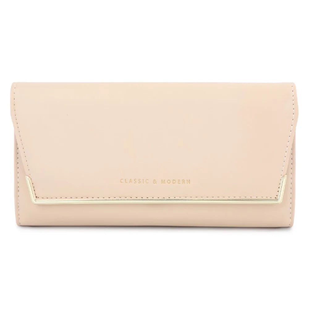 TAILIAN T3620-002 Pure Color PU Leather Long Wallet Multiple Card Slots Storage Pouch Clutch Bag Billfold for Women - Beige - 1