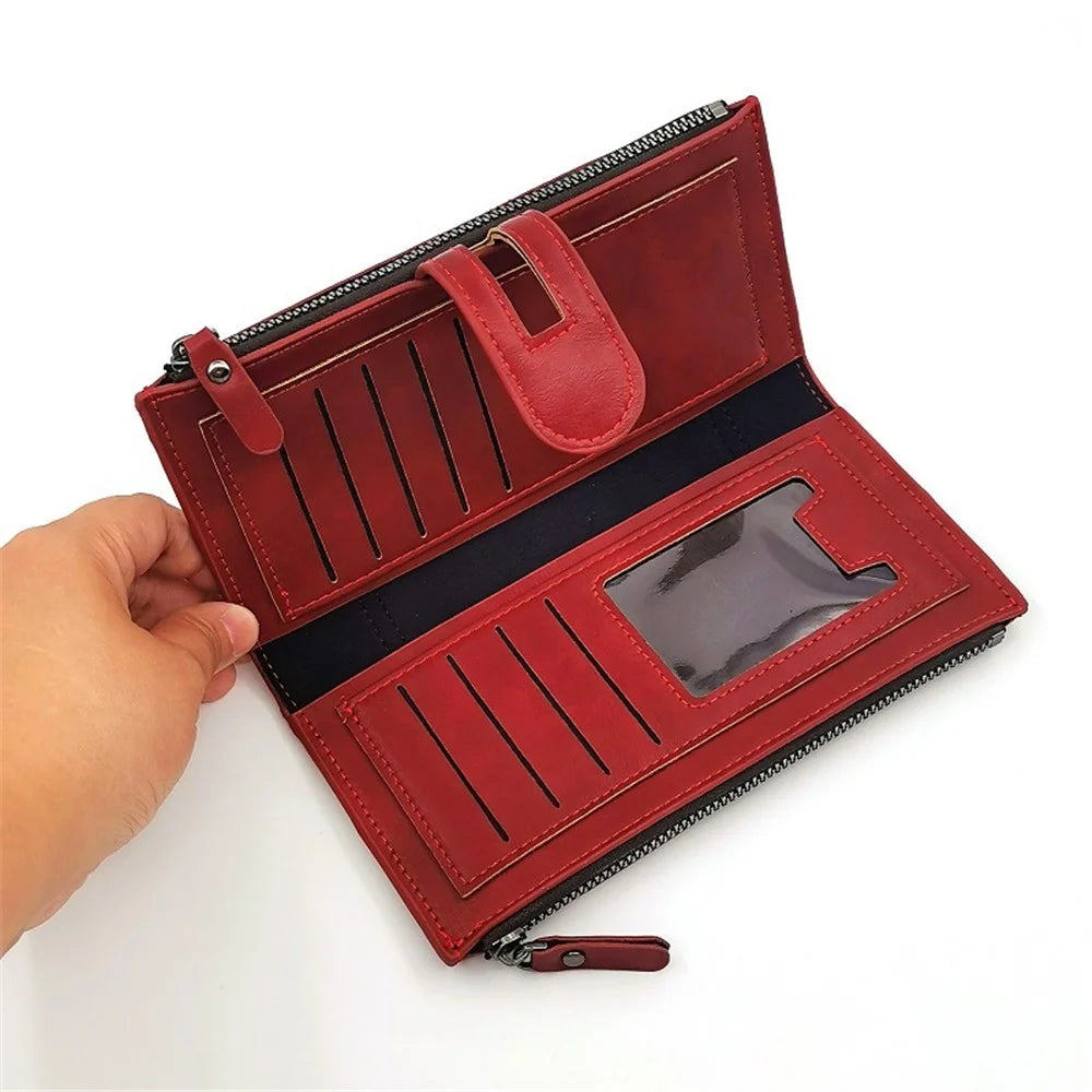 KINGDUSHI C113-2 PU Leather Long Wallet Women Clutch Cellphone Purse with Zipper Pocket - Red - 2