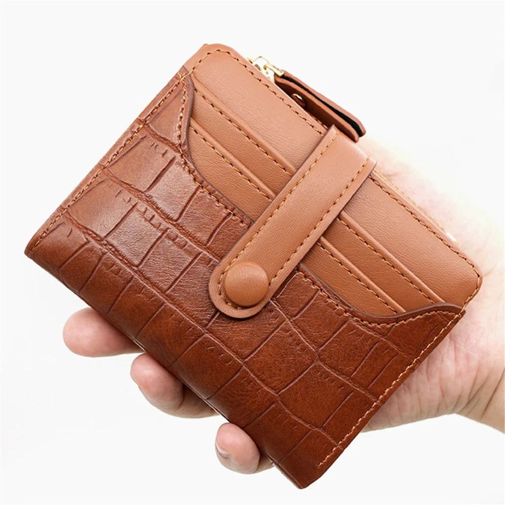 R433-15 Multiple Card Slots Women Stone Texture PU Leather Bi-fold Short Wallet Zipper Pocket Cash Storage Bag - Brown - 2