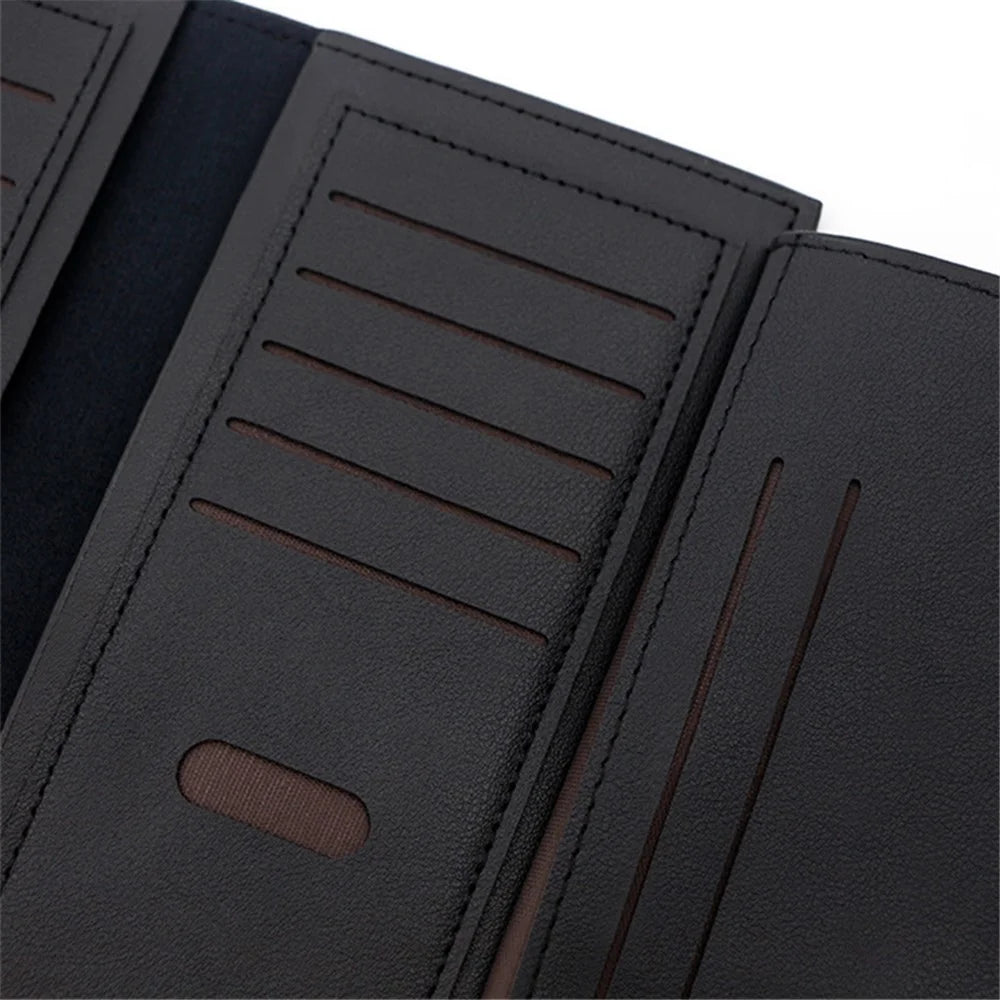 POLC 993-7 Dual Color Splicing PU Leather Men Long Wallet Tri-fold Large Capacity Wallet - Black - 2
