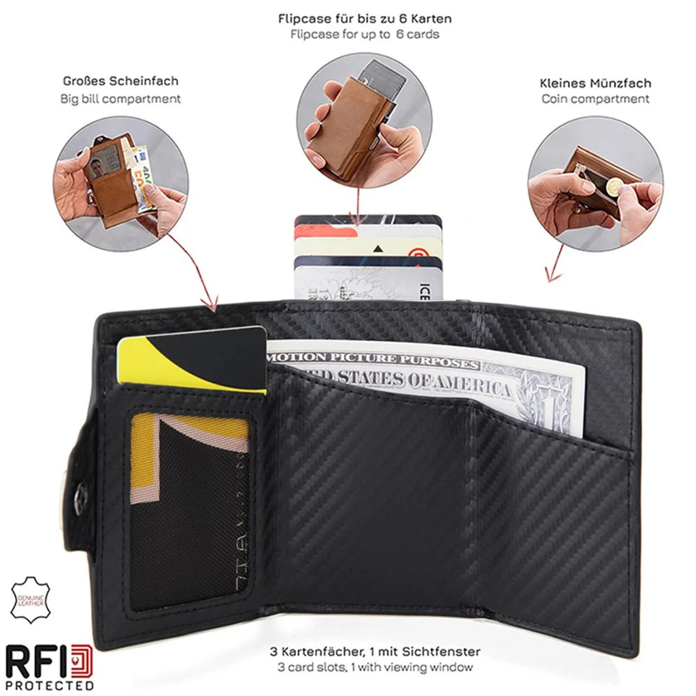 RFID Blocking Credit Card ID Card Holder Aluminum Alloy+PU Leather Card Pouch Case Wallet Billfold - Black - 2