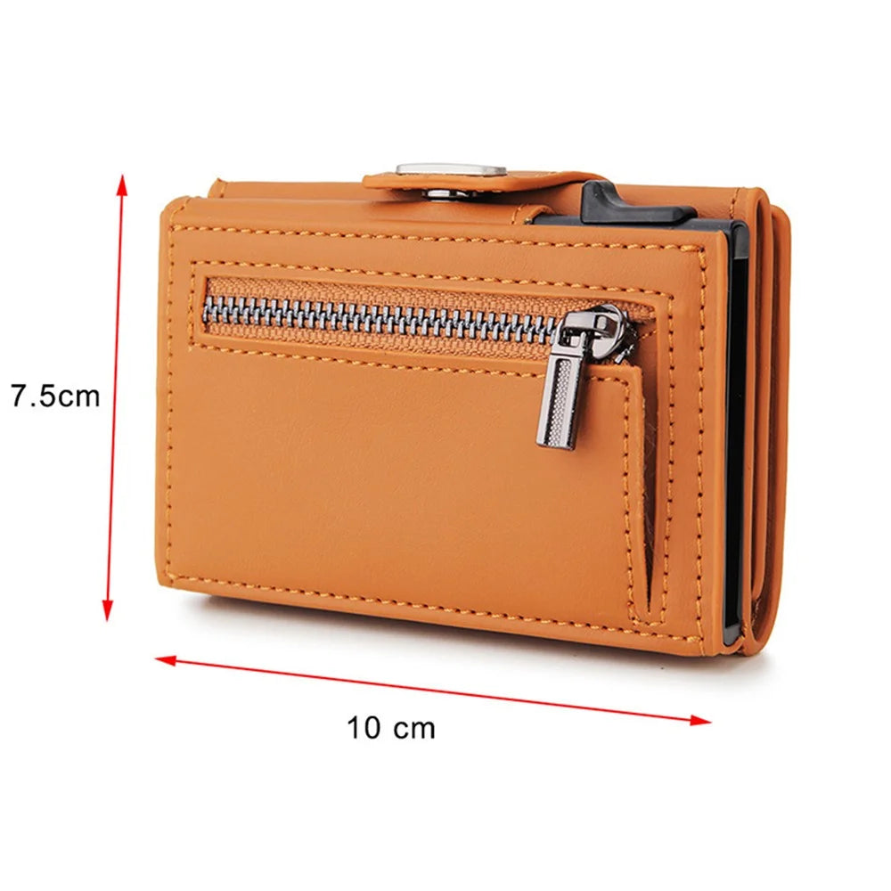 RFID Blocking Credit Card ID Card Holder Aluminum Alloy+PU Leather Card Pouch Case Wallet Billfold - Black - 6