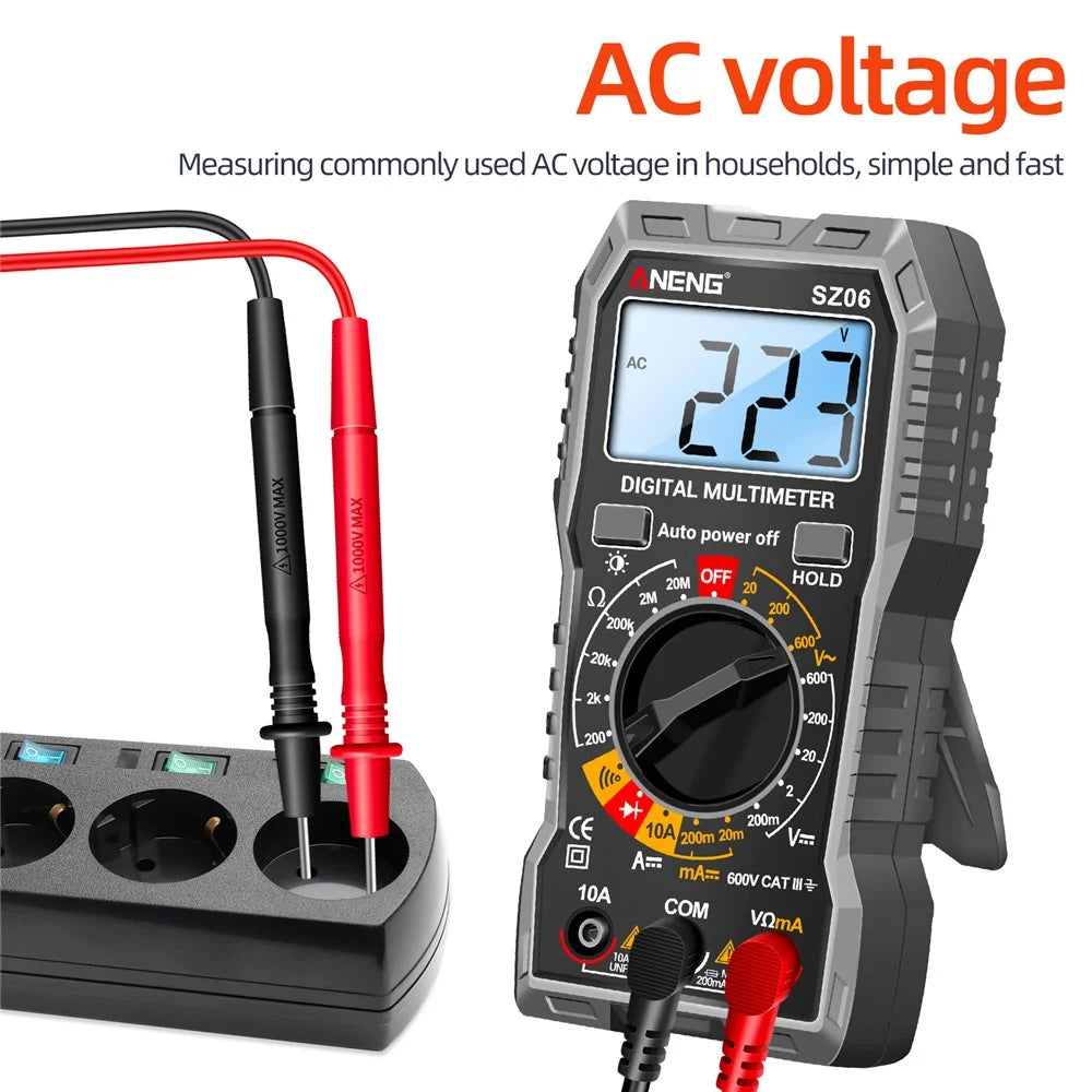 ANENG SZ06 2000 Counts Digital Multimeter Voltage Resistance Meter AC / DC Ammeter Voltmeter Ohm Tester with LCD Backlight - Grey - 4