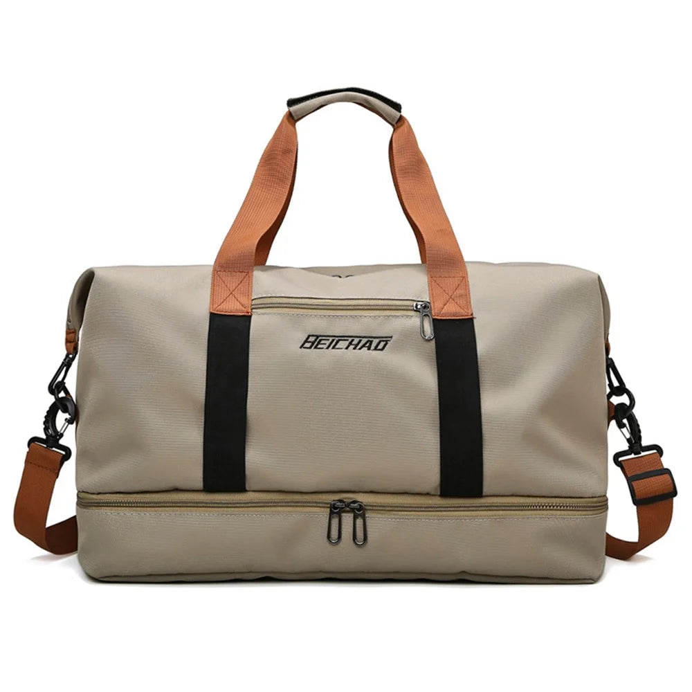 BED-810 Casual Oxford Cloth Gym Tote Bag Travel Weekender Handbag Crossbody Shoulder Bag - Khaki - 1