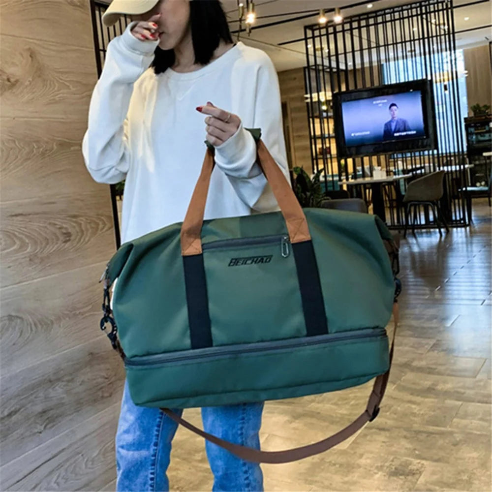 BED-810 Casual Oxford Cloth Gym Tote Bag Travel Weekender Handbag Crossbody Shoulder Bag - Khaki - 7