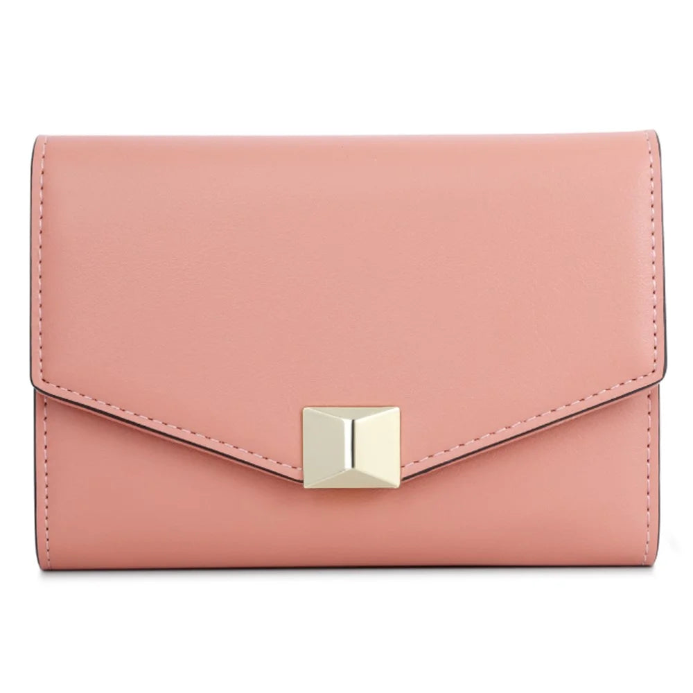 TAILIAN T6223-019 PU Leather Women Folding Wallet Solid Color Zipper Pocket Purse - Pink - 1