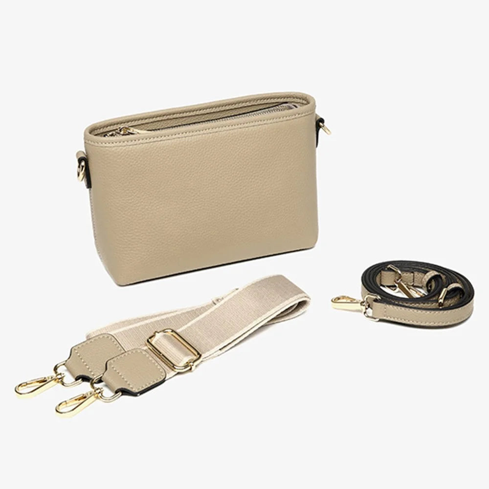 CKZC2214 Solid Color Cowhide Leather Crossbody Bag Women Square Shoulder Bag with 2 Shoulder Straps - Elephant Grey - 4
