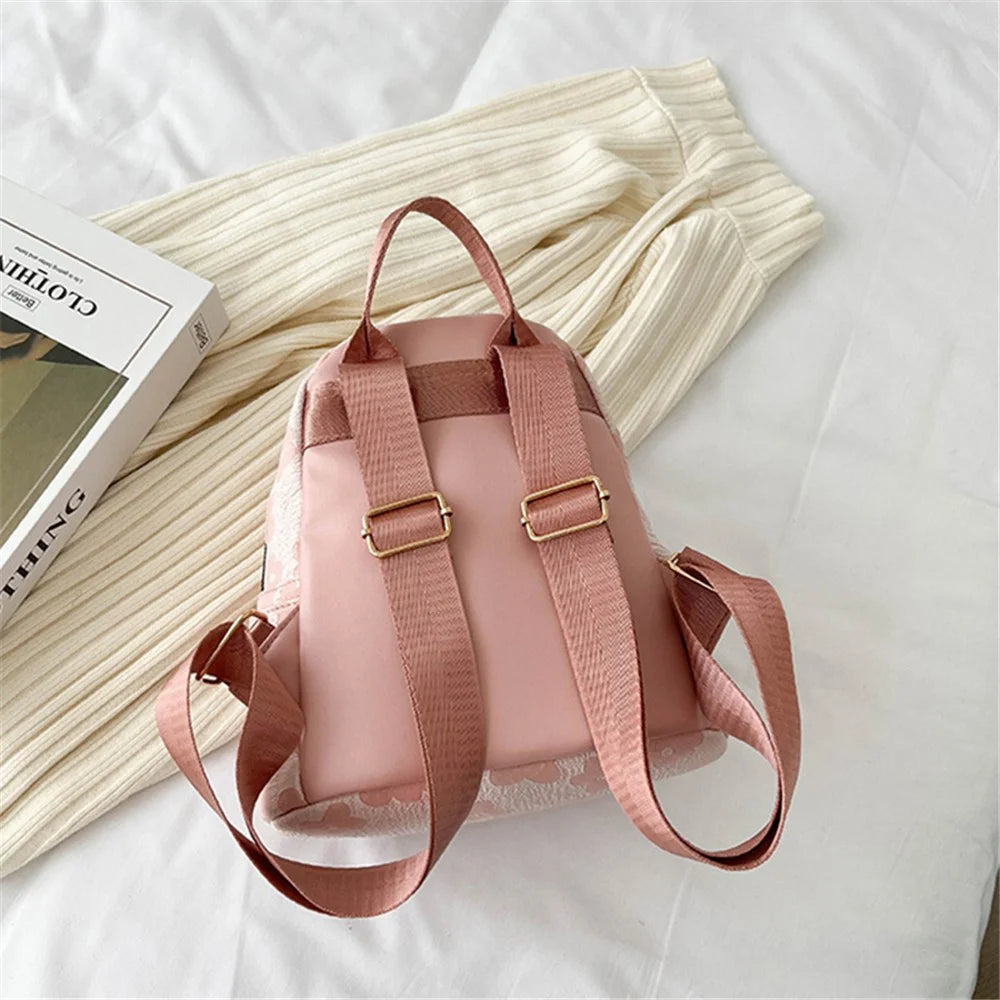 Lovely Flower Pattern Canvas Backpack Women Casual Small Dual Shoulder Bag - Black - 6