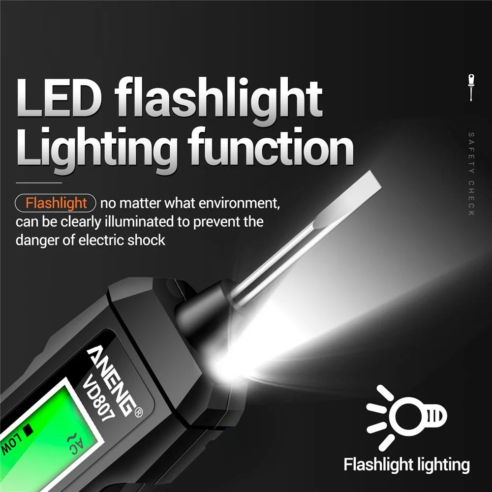 ANENG VD807 Multi-Function Voltage Display Test Pencil Zero / Fire Line Smart Recognizer LED Flashlight Wire Tester - Black - 4