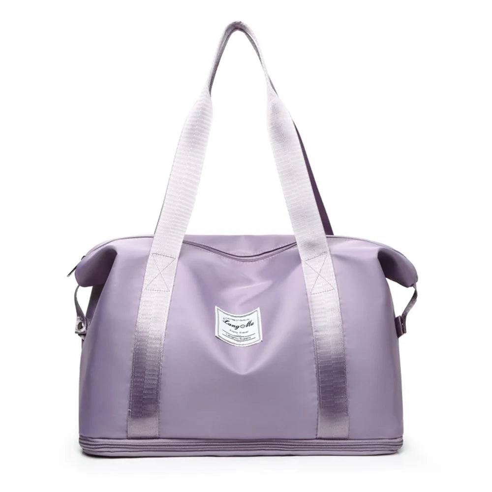 Oxford Cloth Duffle Bag Weekend Overnight Shoulder Bag Sports Gym Handbag - Light Purple - 1