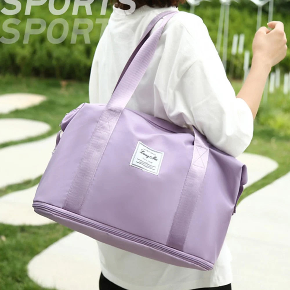 Oxford Cloth Duffle Bag Weekend Overnight Shoulder Bag Sports Gym Handbag - Light Purple - 2
