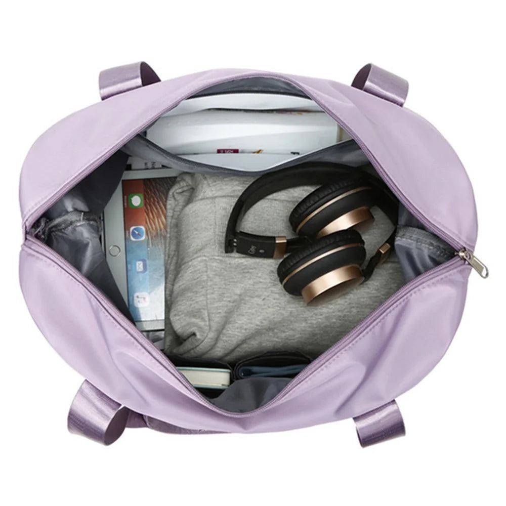 Oxford Cloth Duffle Bag Weekend Overnight Shoulder Bag Sports Gym Handbag - Light Purple - 3