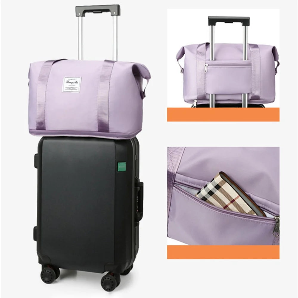 Oxford Cloth Duffle Bag Weekend Overnight Shoulder Bag Sports Gym Handbag - Light Purple - 4