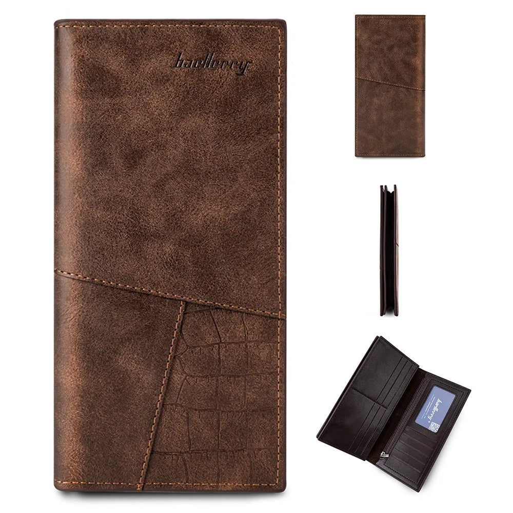 BAELLERRY C3021 Long Wallet PU Leather Card Cash Storage Pouch Bag Phone Clutch Purse - Coffee - 1
