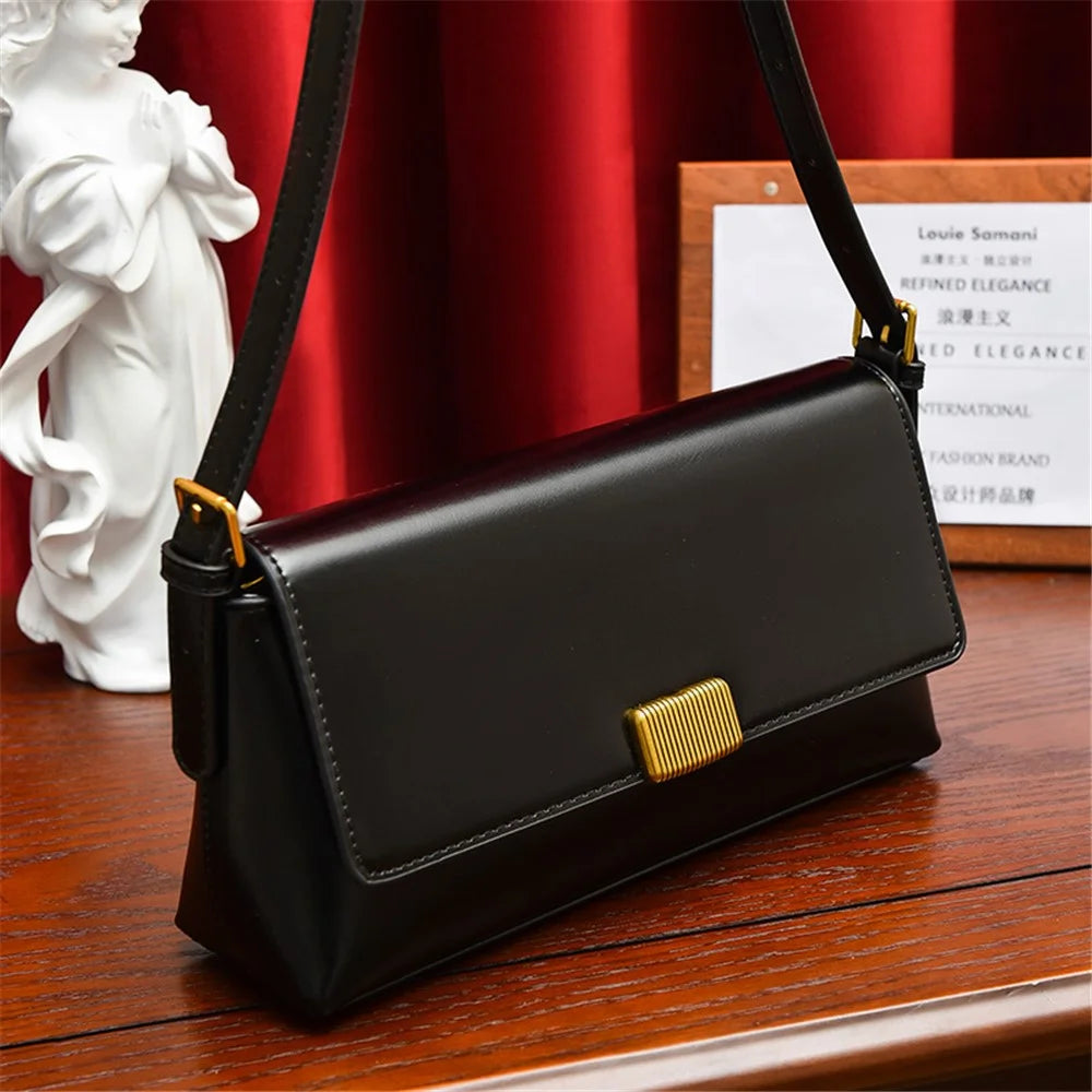 SMNQS-A6145 Fashion Women PU Leather Underarm Bag Solid Color Crossbody Shoulder Bag - Black - 5